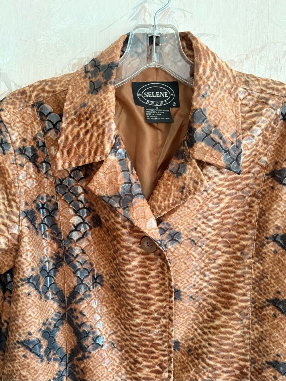 Vintage Selene Sport Faux Leather Snakeskin Print Trench Coat 8 - Picture 4 of 11